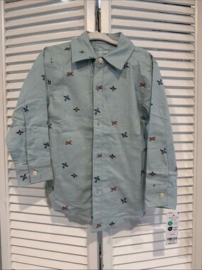NWT Carter's Boys 3T Light Blue Button-Down Shirt with Airplane Print